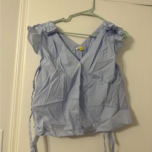 Club Monaco Light Blue & White Striped Tie-Side Blouse